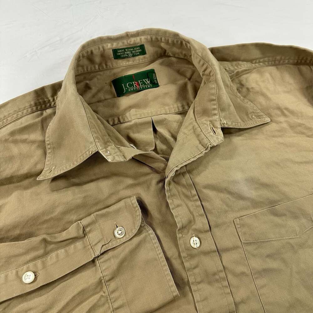 Vintage J Crew Oarsman Button Up Shirt Size Large Khaki Cotton Long Sleeve